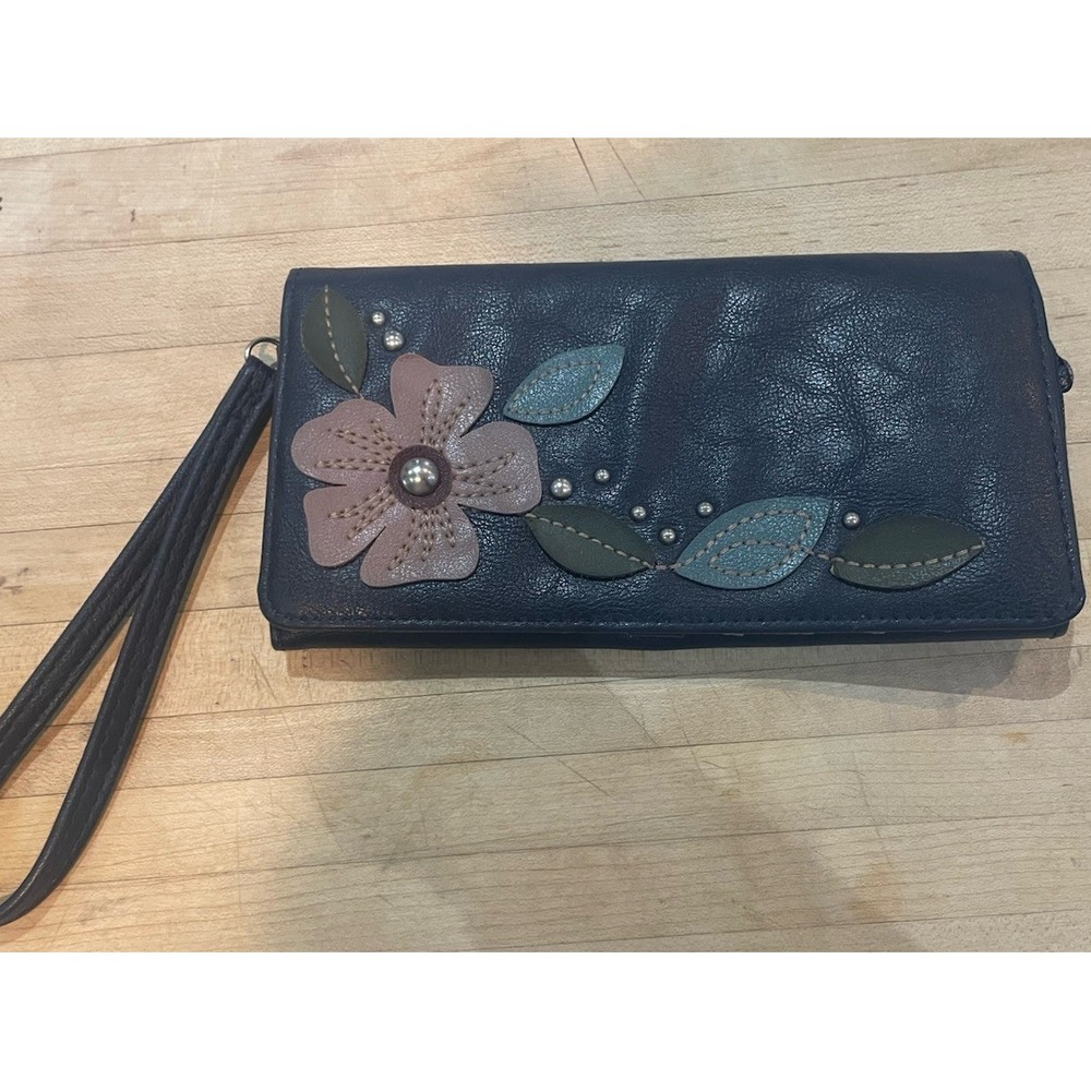 Relic Clutch Wallet Blue Pink Floral Vegan Leather 8x4 Pebbled Y2K Festival Boho